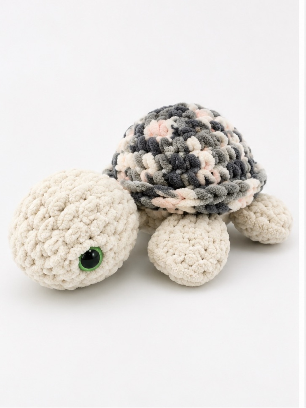 Small Plush Crochet Sea Turtle Toy - Cream and Gray
